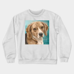 Gorgeous Beagle Painting with on Bluish Green Background Crewneck Sweatshirt